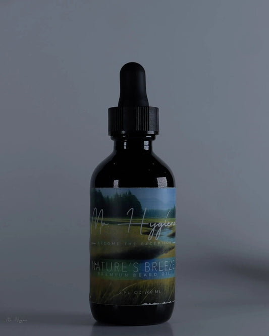 Bottle of Nature's Breeze Organic Beard Oil for healthy beard grooming