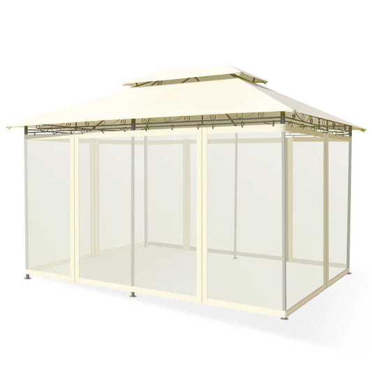 10 Feet x 13 Feet Tent Canopy Shelter with Removable Netting Sidewall-Beige, gazebo with sun-protected polyester fabric and steel frame.