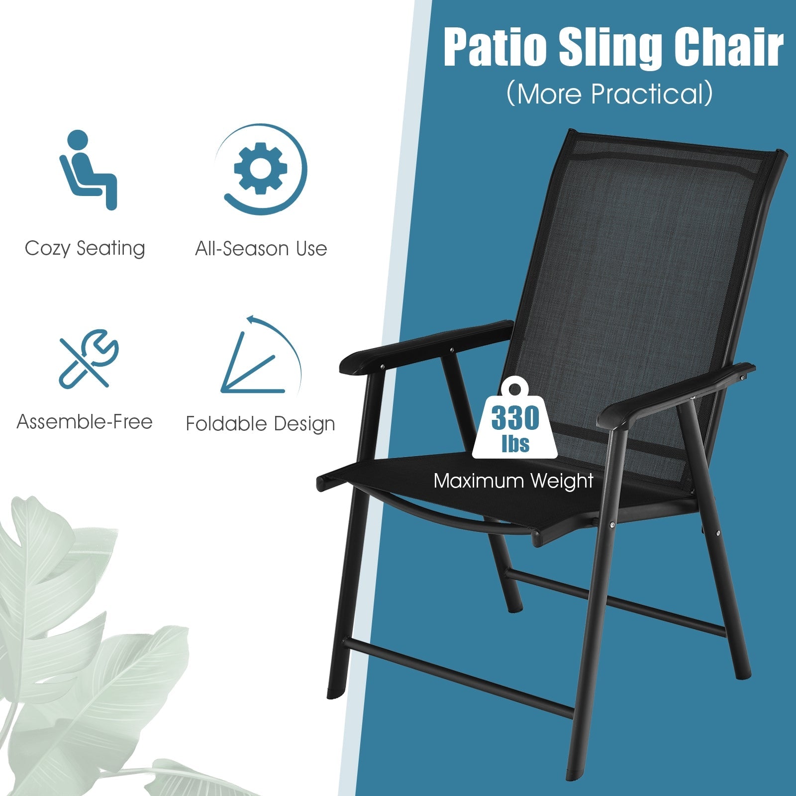 4-Pack Patio Folding Chairs Portable for Outdoor Camping-Black featuring cozy seating, all-season use, no assembly needed, foldable design