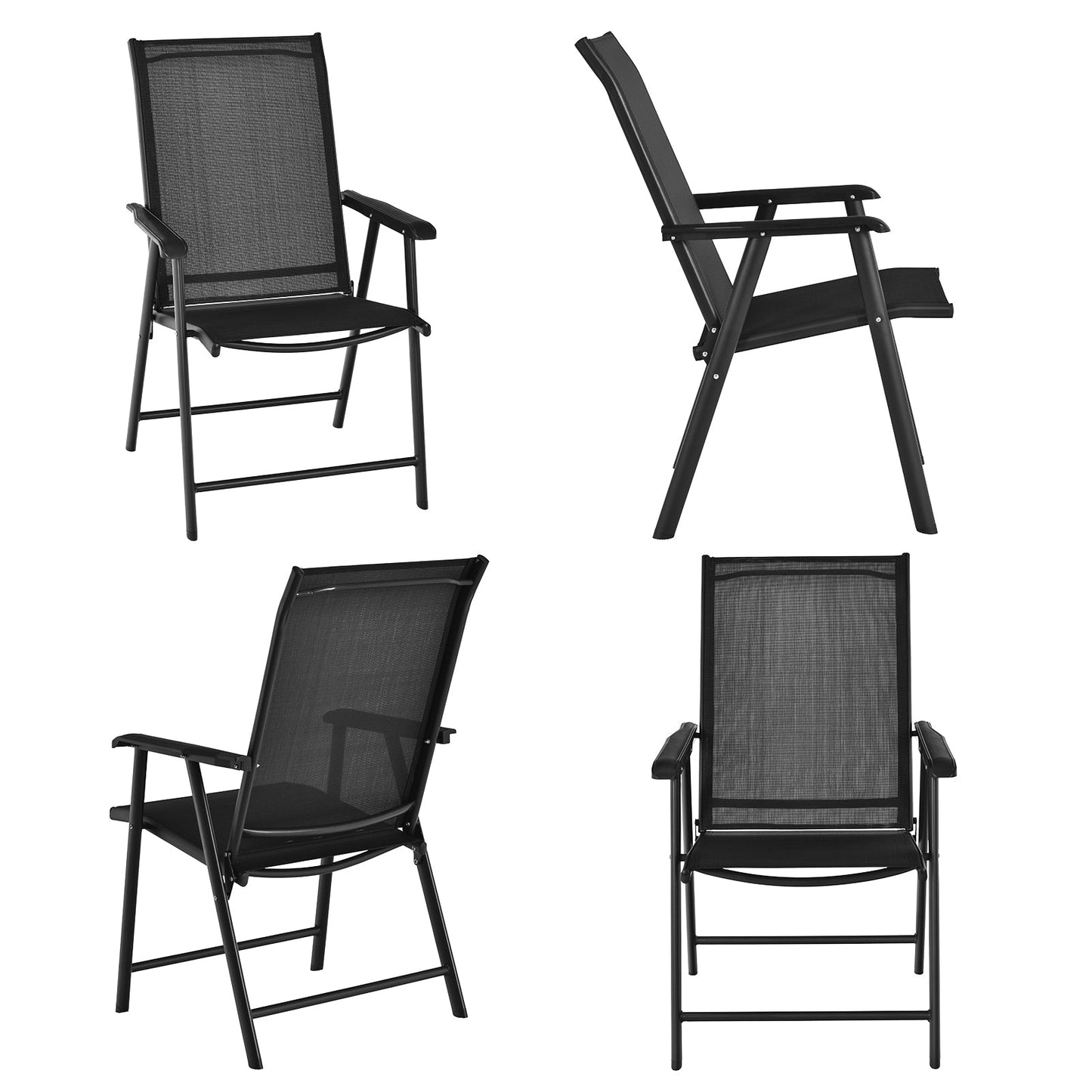 4-Pack Patio Folding Chairs Portable for Outdoor Camping-Black with durable steel frame and armrests, ideal for easy storage and transport.