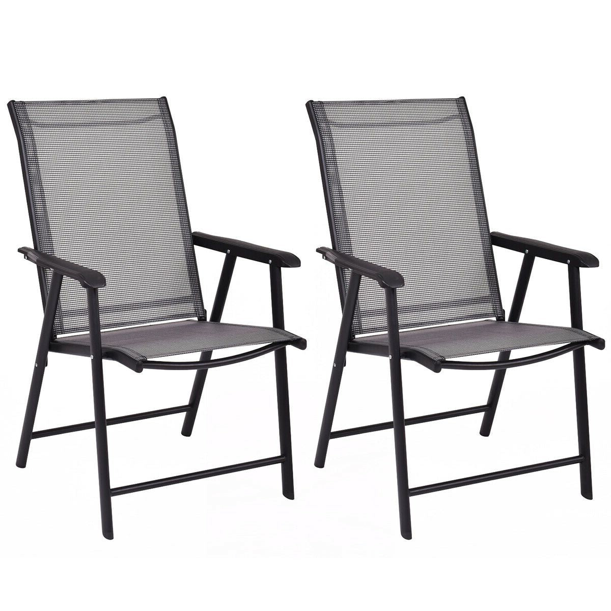 Set of 2 Outdoor Patio Folding Chairs-Gray with metal frame and ergonomic armrests, suitable for indoor and outdoor use.