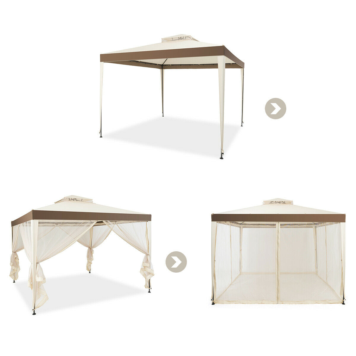 Canopy Gazebo Tent Shelter Garden Lawn Patio with Mosquito Netting-Beige, durable and ventilated for outdoor use.