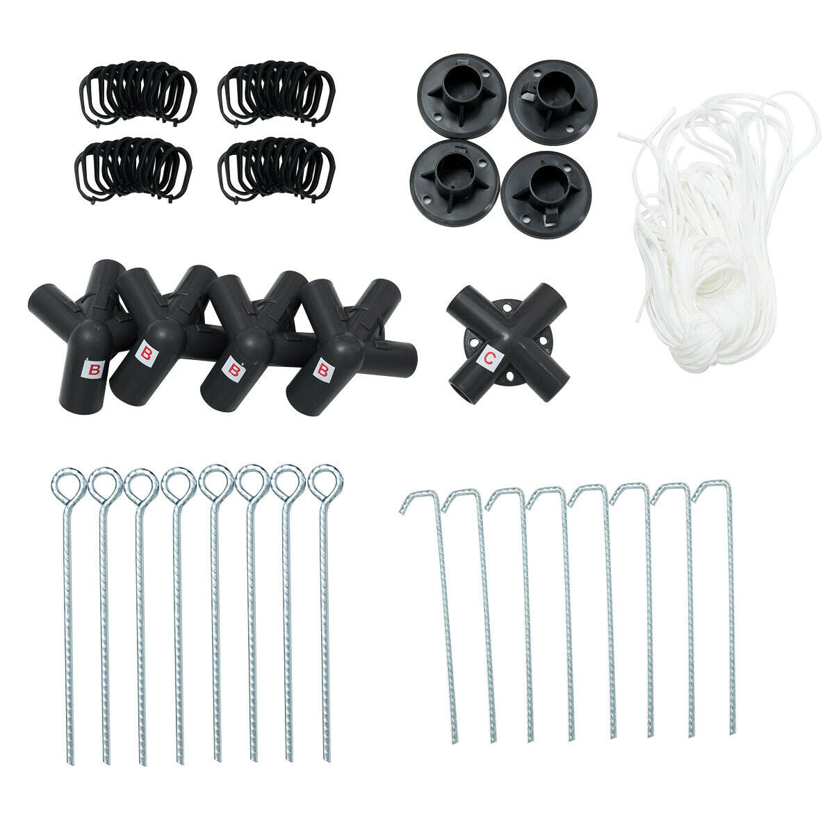 Components for Canopy Gazebo Tent Shelter Garden Lawn Patio with Mosquito Netting-Beige, including poles, connectors, and stakes