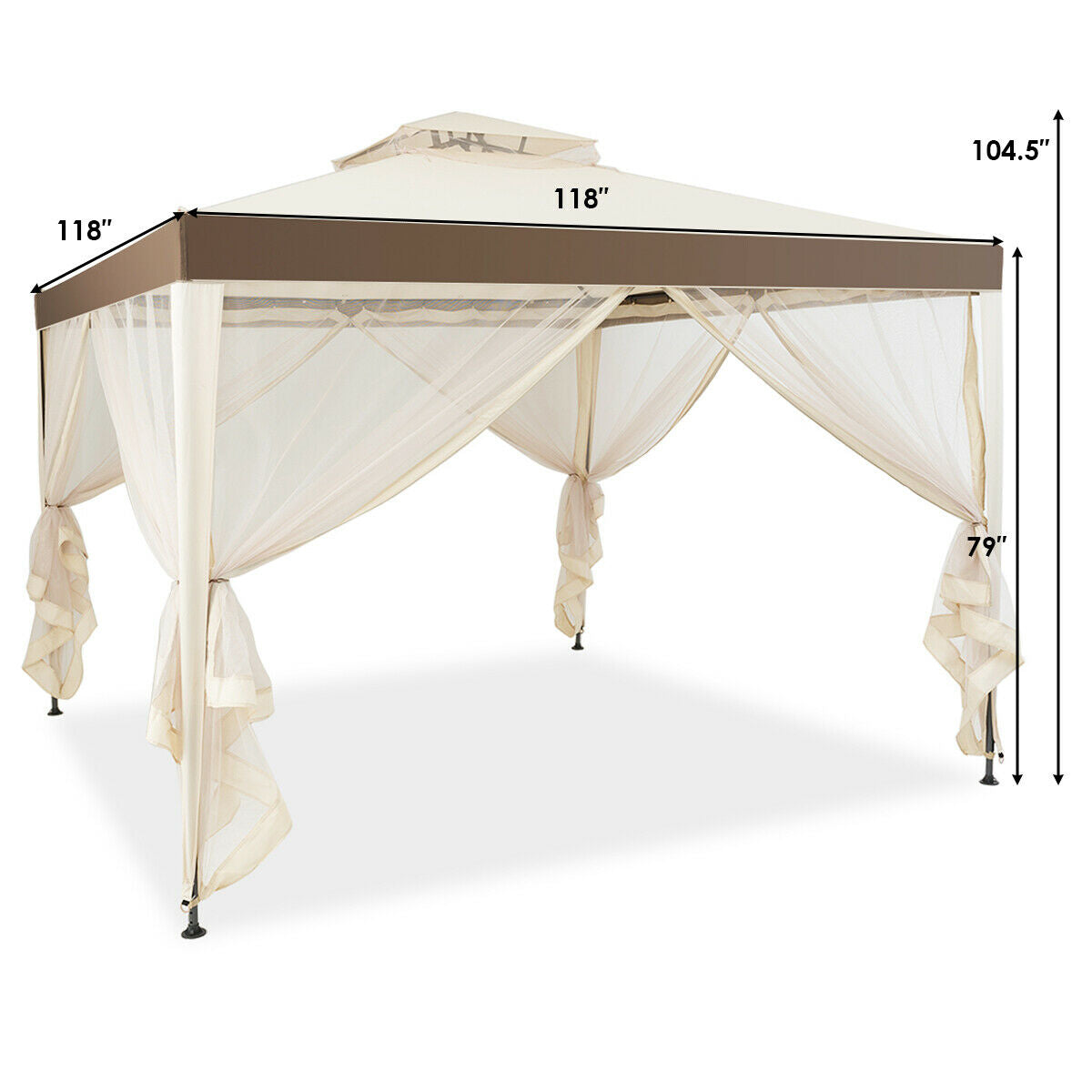 Canopy Gazebo Tent Shelter Garden Lawn Patio with Mosquito Netting-Beige, durable mesh design, ideal for outdoor activities.