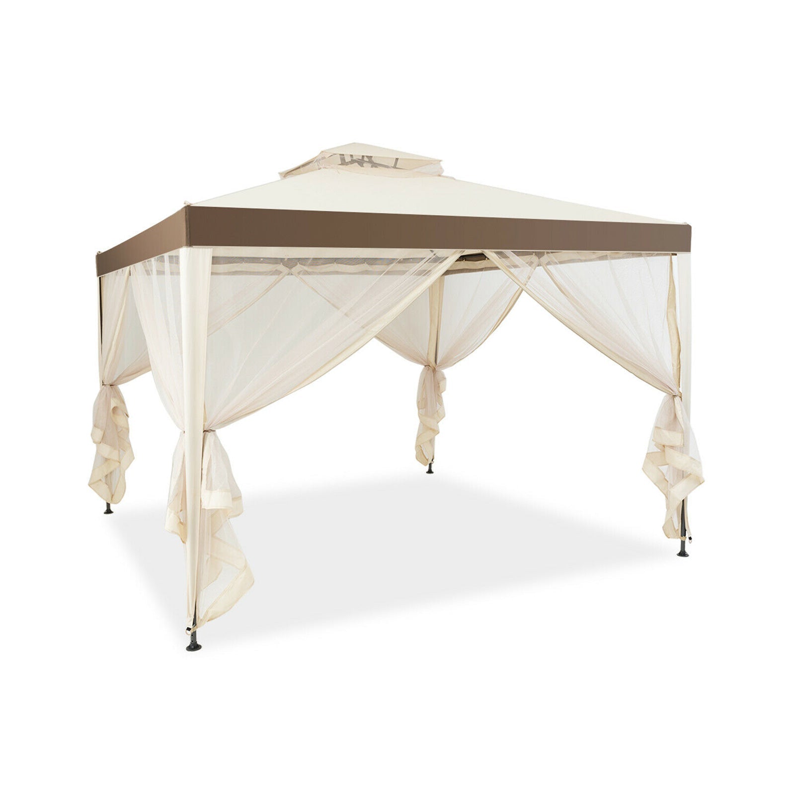 Canopy Gazebo Tent Shelter Garden Lawn Patio with Mosquito Netting-Beige with durable fabric and ventilation design for outdoor use