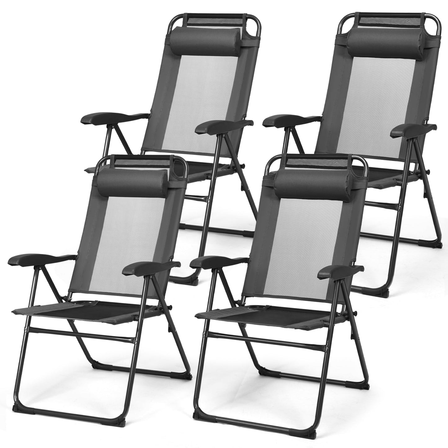 2 Pieces Patio Adjustable Folding Recliner Chairs with 7 Level Adjustable Backrest-Gray made of steel and oxford fabric