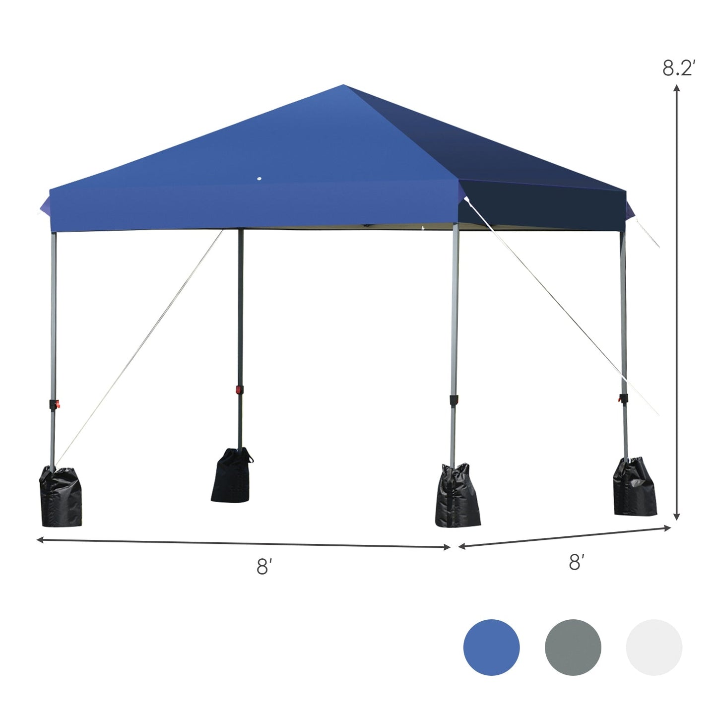 8x8 Pop Up Canopy Tentw/Roller Bag-Blue with sturdy steel frame and adjustable height for outdoor activities