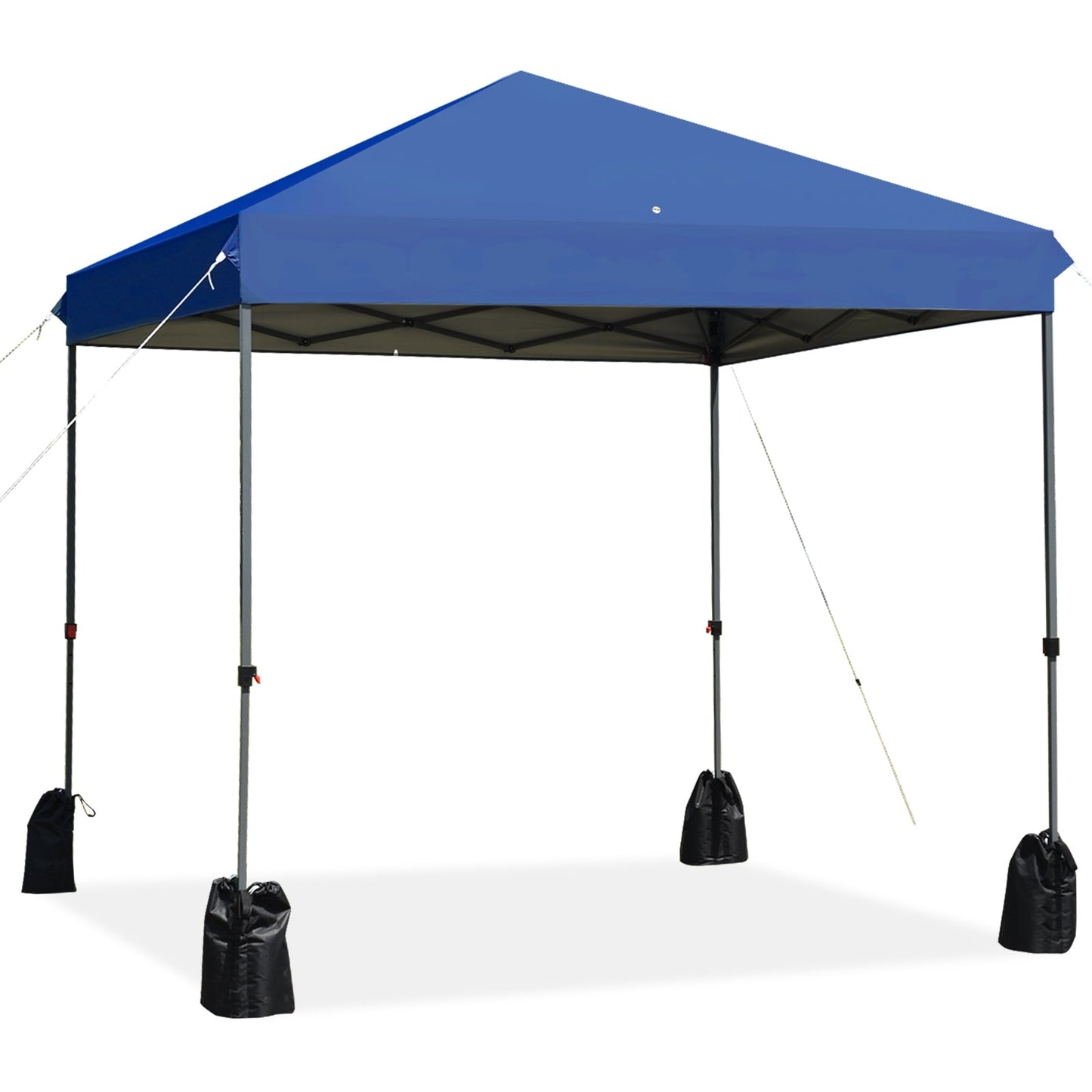 8x8 Pop Up Canopy Tent w/Roller Bag-Blue, adjustable height, sturdy steel frame, easy installation, and wheeled carrying bag