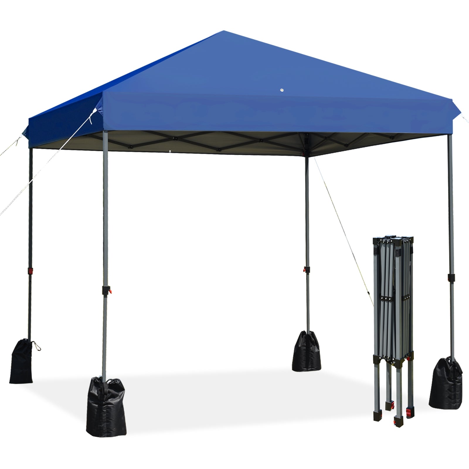 8x8 Pop Up Canopy Tentw/Roller Bag-Blue with sturdy steel frame, adjustable height, and included sandbags for stability.