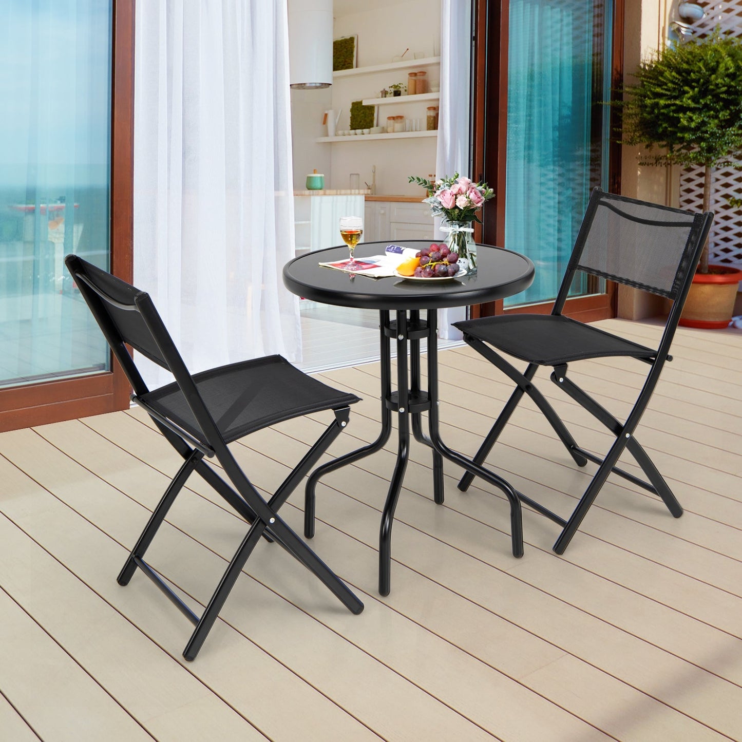 3 Pieces Folding Bistro Table Chairs Set for Indoor and Outdoor on patio