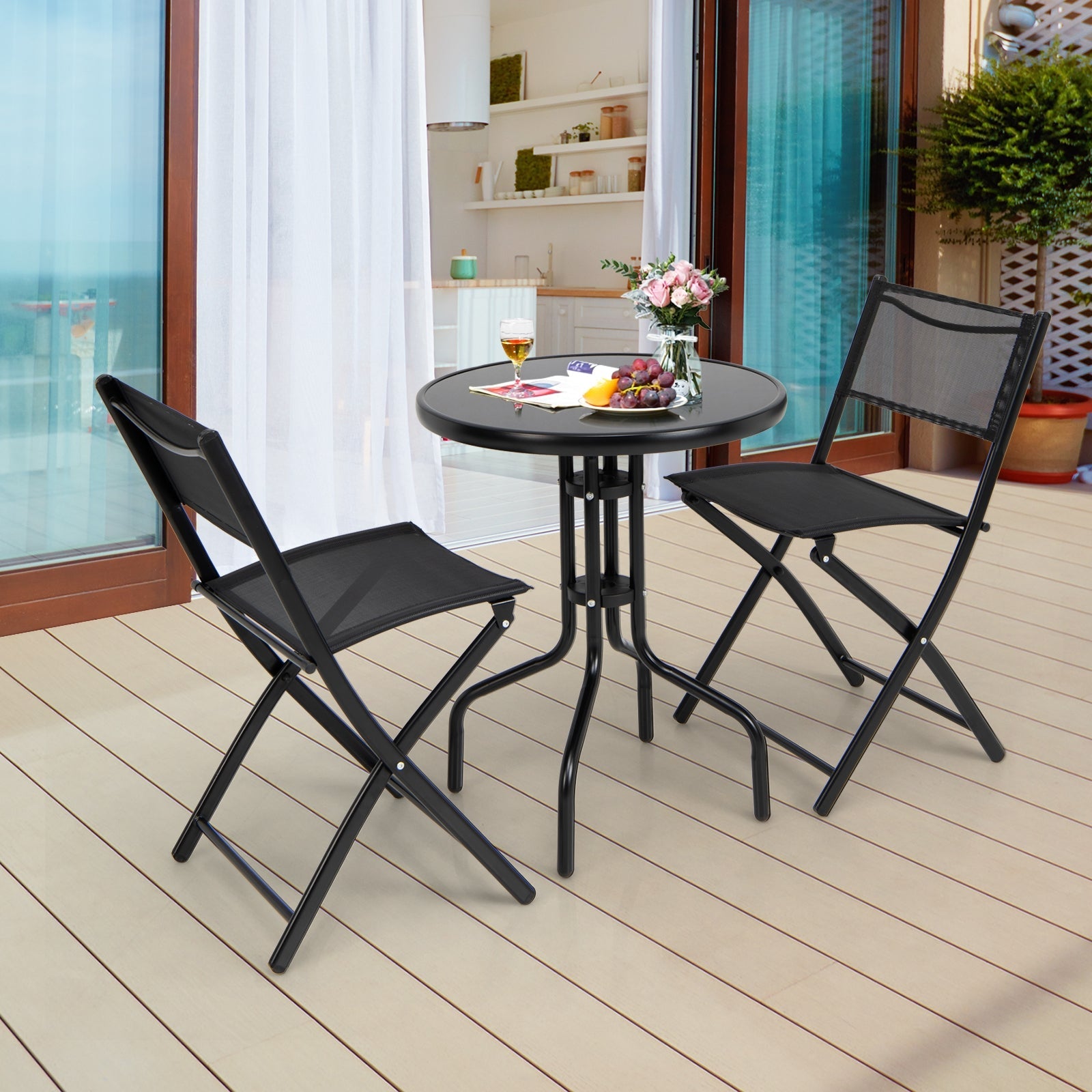 3 Pieces Folding Bistro Table Chairs Set for Indoor and Outdoor on patio