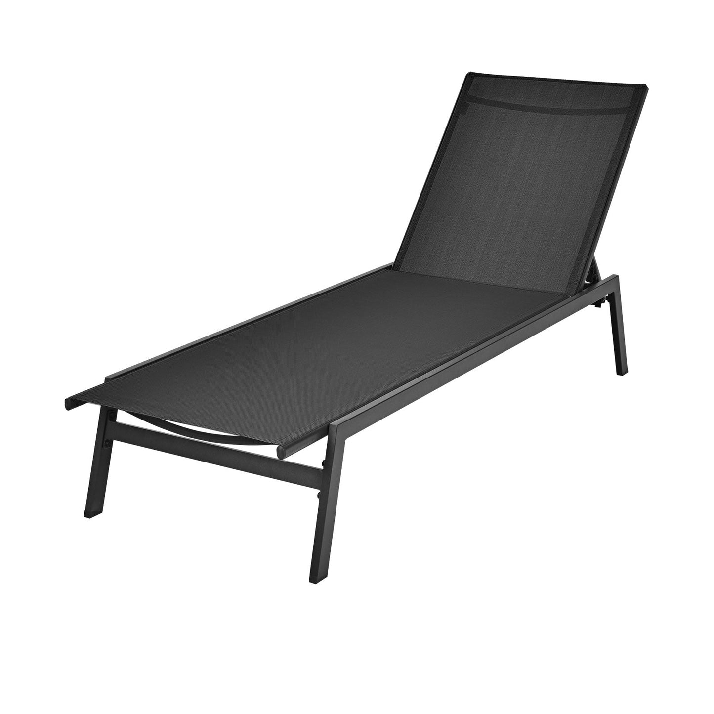 Outdoor Reclining Chaise Lounge Chair with 6-Position Adjustable Back-Black shown in black color with a steel frame.