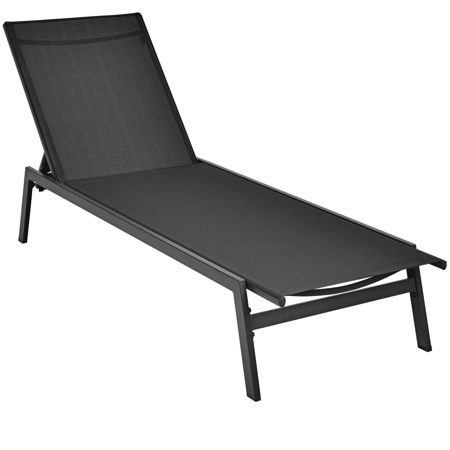Outdoor Reclining Chaise Lounge Chair with 6-Position Adjustable Back-Black for relaxing and enjoying outdoor views.
