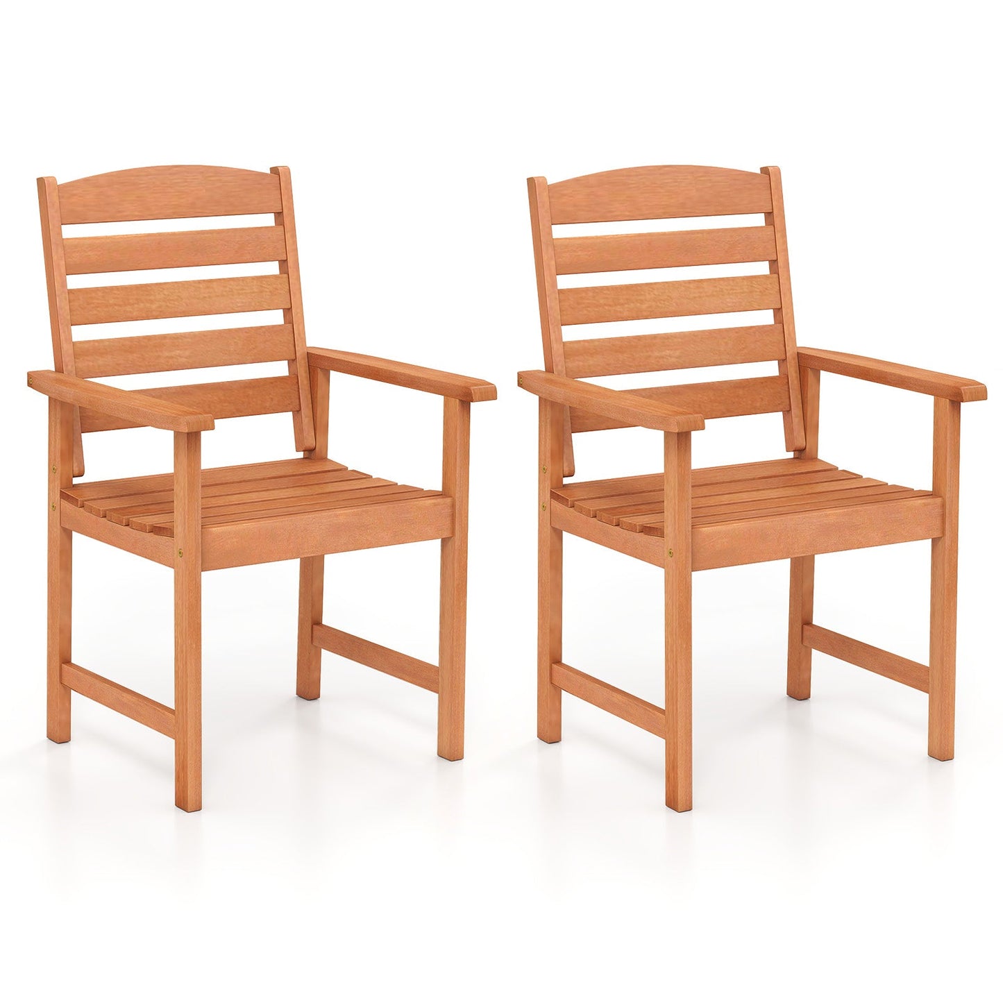 Outdoor Wooden Dining Chairs with Inclined Backrests and Slatted Seats featuring ergonomic design and rustic appeal.
