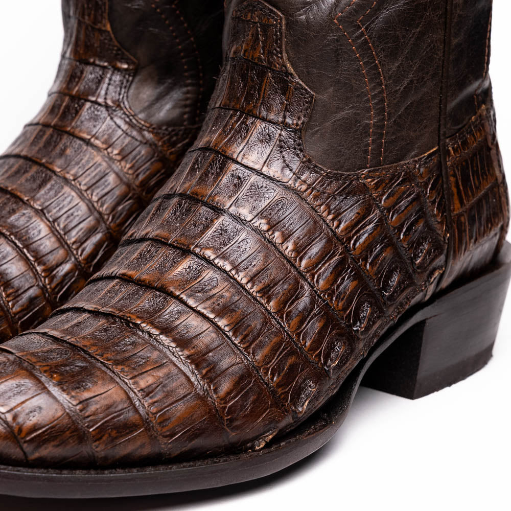Phoenix Aged Brown caiman belly skin cowboy boot, Western Collection