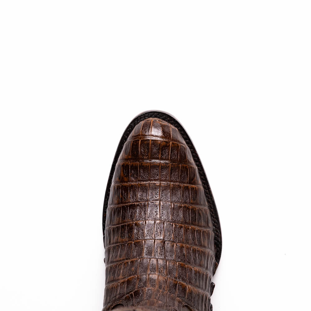 Phoenix Aged Brown - Genuine Caiman Belly Skin Cowboy Boot Toe Detail