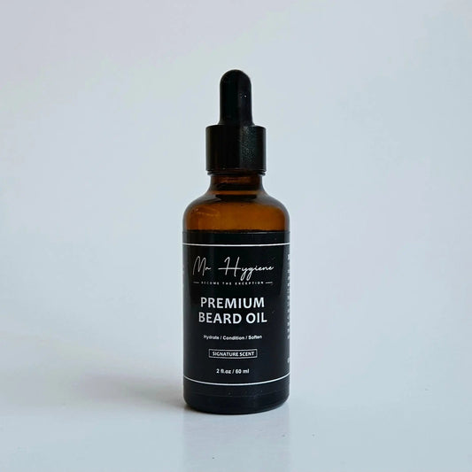 Bottle of Premium Beard Oil, designed to nourish and hydrate, with signature scent for the modern man.