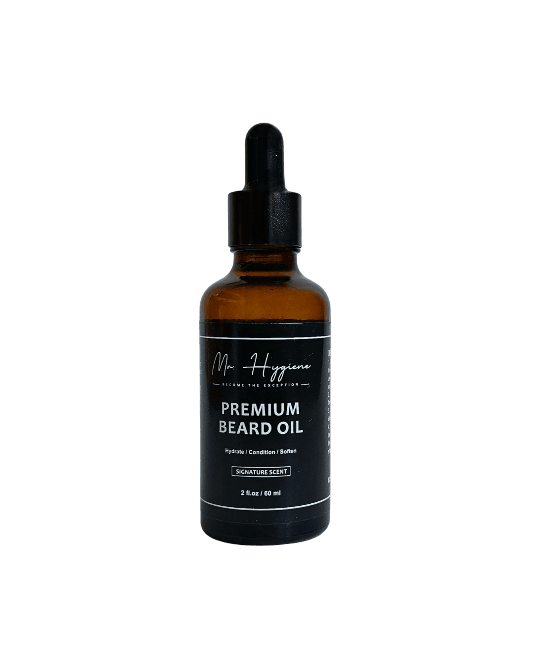 Bottle of Premium Beard Oil with signature scent for men's grooming, offering deep nourishment and hydration for a well-groomed beard.