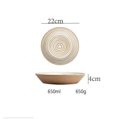 Dimensions and design of Hand-made Japanese Style Plates And Bowls, featuring ceramic material and rough pottery texture.