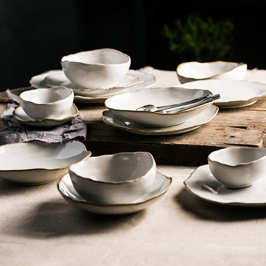 Thetis Tableware Set featuring vibrant glazes, stackable round ceramic dishes on display, BPA-free lead-free dinnerware.
