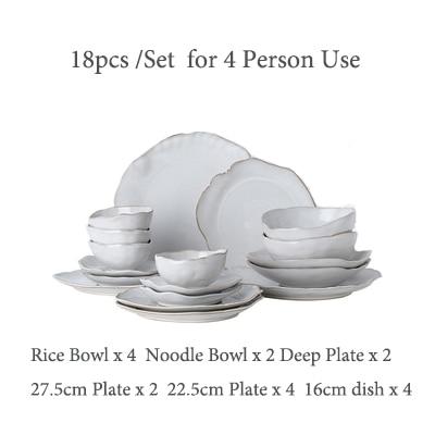 Thetis Tableware Set 18pcs for 4 persons includes rice, noodle, deep plates and more, stackable, dishwasher safe ceramic dinnerware.