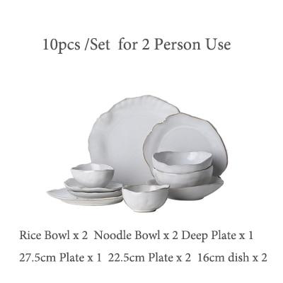 10-piece Thetis Tableware Set for 2, featuring ceramic plates, bowls, and dishes in a stackable, dishwasher-safe design.