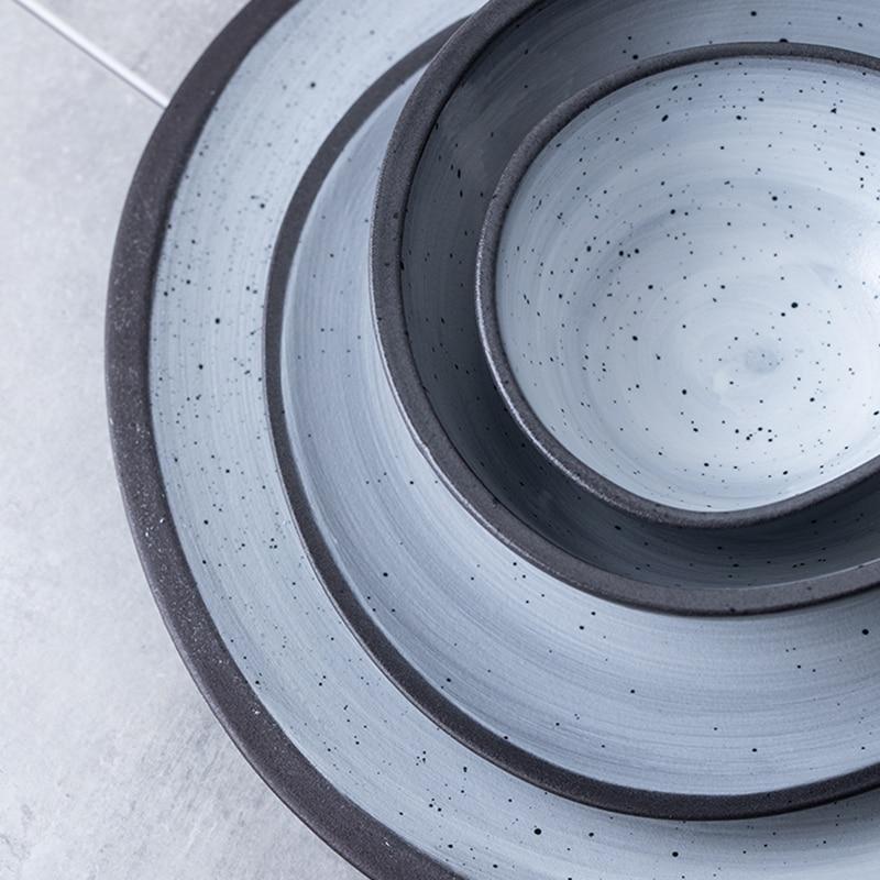Lena Nordic Style Steak Plate And Coffee Set in ceramic, featuring a round shape and solid pattern, perfect for dining display.