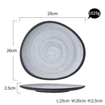 Lena Nordic Style Steak Plate And Coffee Set ceramic round plate with dimensions L:29cm W:26cm H:2.5cm, solid pattern design