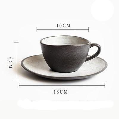Lena Nordic Style Steak Plate And Coffee Set, featuring a handmade ceramic round plate with measuring details.