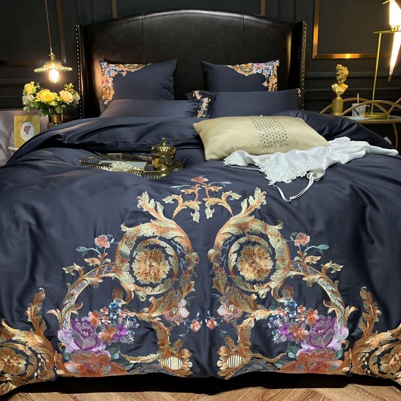 Royal Family Duvet Cover Set (Egyptian Cotton) with luxurious floral design on a bed.