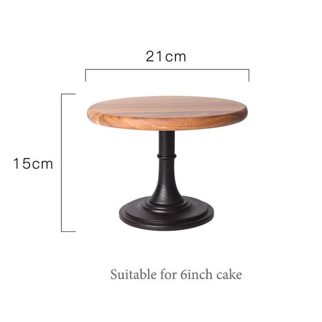 Tall European Wooden Cake Tray, round solid wood cake stand suitable for 6-inch cake, dimensions 21cm x 15cm