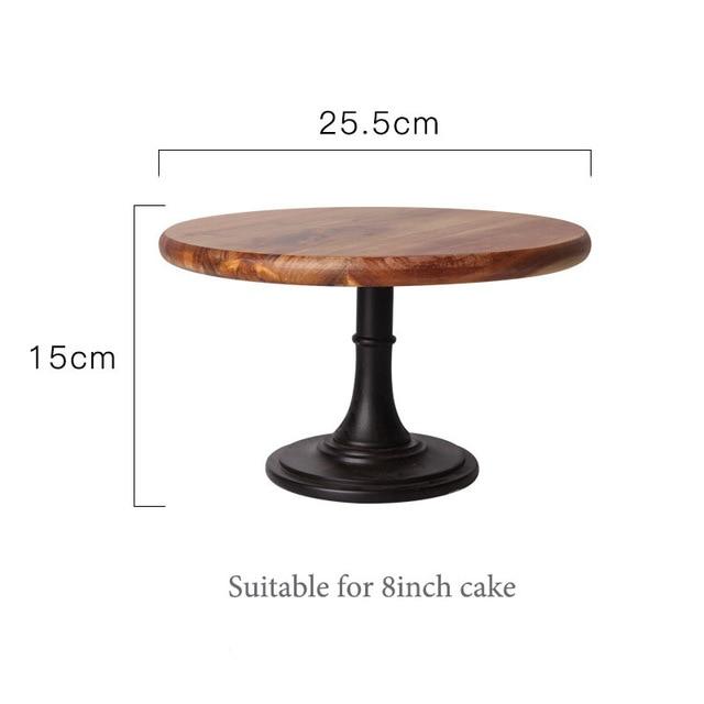 Tall European Wooden Cake Tray, round solid wood design, ideal for displaying 8-inch cake, dimensions 25.5cm by 15cm