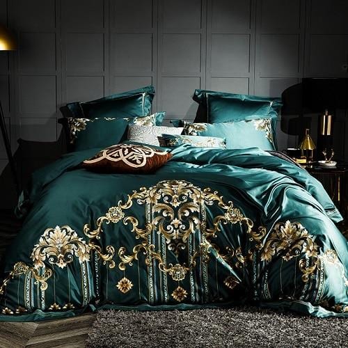 Edmund the Old Duvet Cover Set (Egyptian Cotton) with luxurious royal pattern in a stylish bedroom setting.