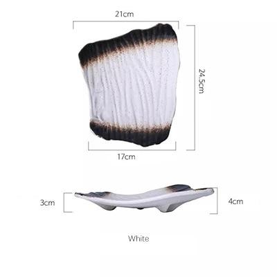 Suizei Plate - Ceramic leaf-shaped plate with Japanese style, 10 inches, spray glaze method, in white.