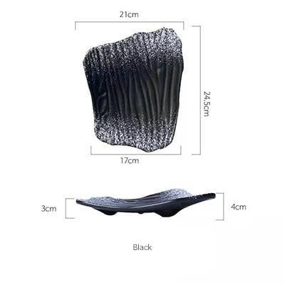 Suizei Plate in leaf shape, ceramic material, Japanese style, spray glaze, high temperature firing, black color, 10-inch size