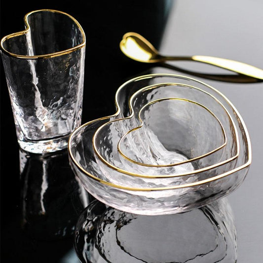 Heart-Shaped Bowl & Cup with gold rim accents for elegant dining.