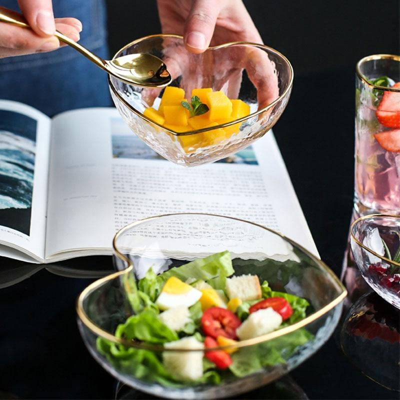 Heart-Shaped Bowl & Cup displayed with salad and dessert on a table.