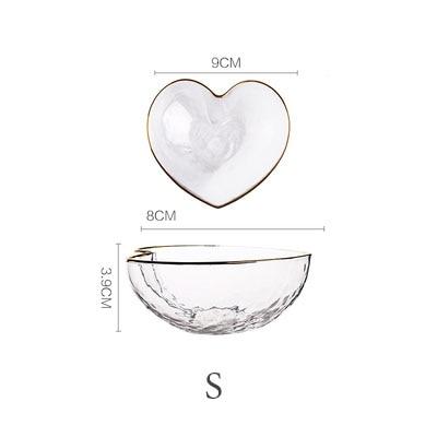 Heart-Shaped Bowl & Cup with dimensions, 9cm heart top view and 8cm x 9cm x 3cm bowl, size S. Item currently not available.
