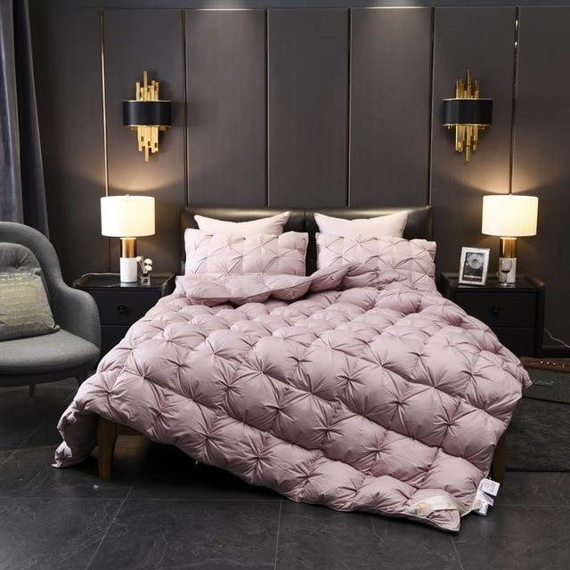 Giuseppina 1000 Thread Count Goose Down Comforter Duvet on elegant bedroom setup