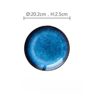 Pallas Plate Set Of 4 - Handpainted glazed ceramic round plate, blue design, diameter 20.2cm, height 2.5cm - perfect tableware set.