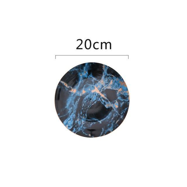 Selene Plates - Black ceramic dinner plate with strip pattern, 20cm diameter, featuring outstanding lighting painting, classic round shape.