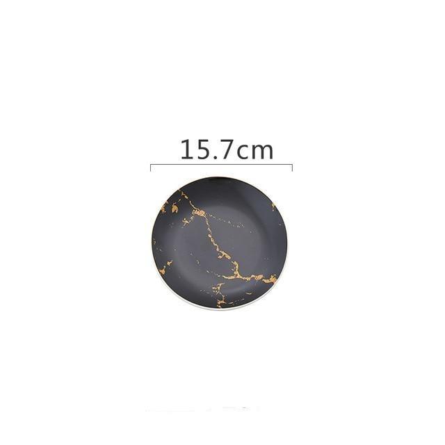 Selene Plates - Black ceramic dinner plate with stripe pattern, round shape, 15.7cm diameter