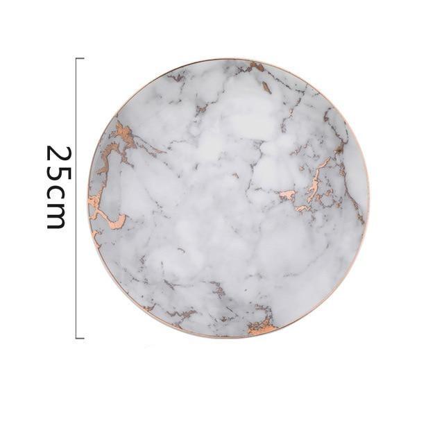 25cm round ceramic plate with marble pattern