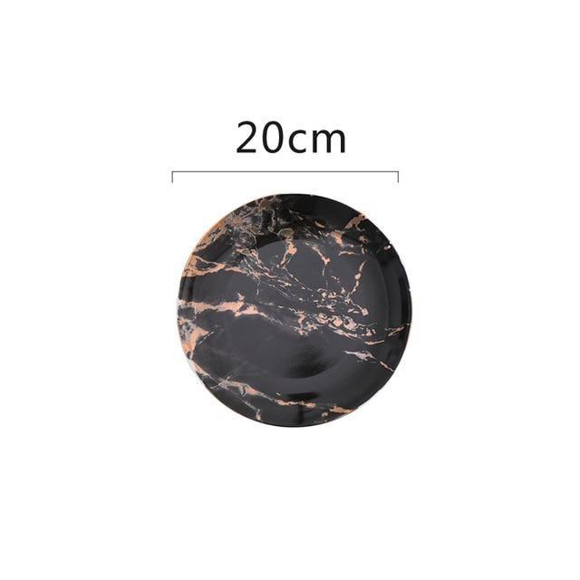 Selene Plates black ceramic dinner plate with strip pattern, 20cm round design