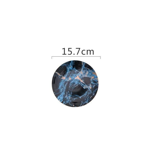 Selene Plates - Round ceramic plate with blue strip pattern, 15.7cm diameter