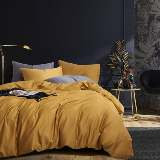 Butterscotch Grace Silk Duvet Cover Set (Premium Egyptian Cotton) 600TC in a bedroom with modern decor