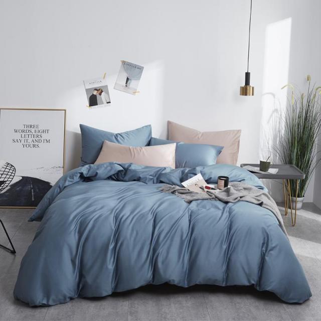 Zenith Grace Silk Duvet Cover Set (Premium Egyptian Cotton) 600TC in solid pastel blue on a neatly made bed with decorative pillows.