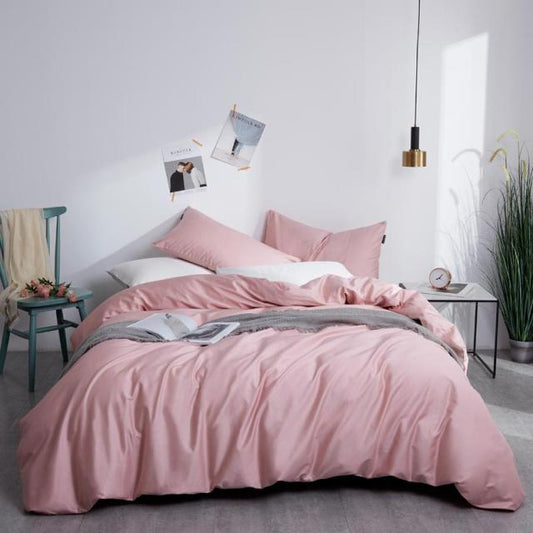 Flamingo Grace Silk Duvet Cover Set (Premium Egyptian Cotton) 600TC in a styled modern bedroom.