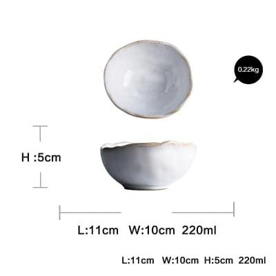 Nanna Bowls And Dishes dimensions and weight details. White ceramic bowl with measurements: 11cm x 10cm x 5cm, 220ml capacity, 0.22kg.