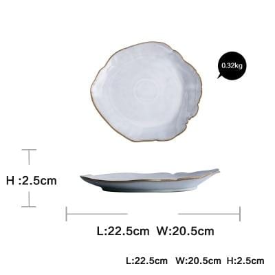 Nanna Bowls And Dishes from Thetis Tableware Set, showing dimensions: L:22.5cm, W:20.5cm, H:2.5cm, weight 0.32kg.